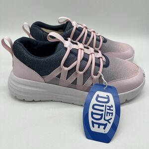 Hey Dude Shoes Sirocco Trek Y Shimmer Girls Sz J7 Petal Pink/Navy New